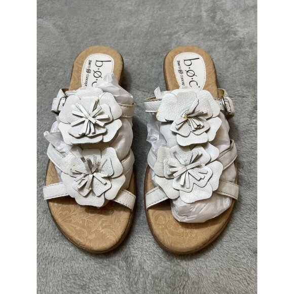 BOC Born Concept White Leather Flower Thong Sandals Flip Flop 6 Boho Farmcore - Picture 1 of 9